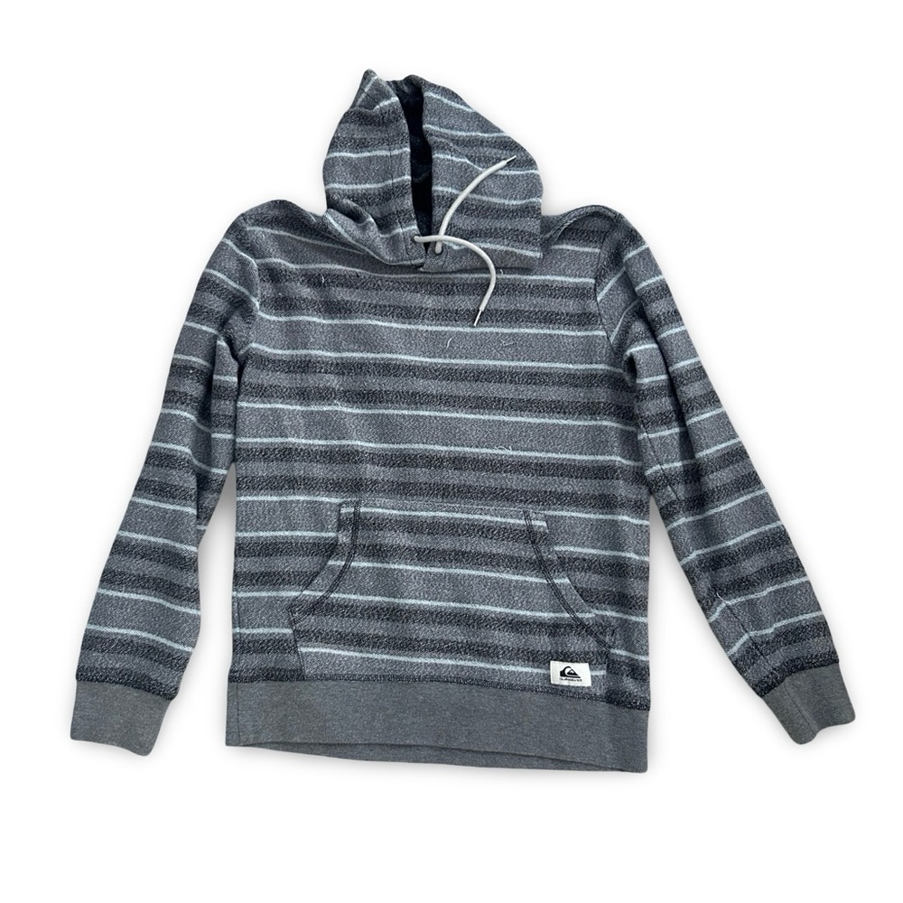 Quiksilver Men's Charcoal and White Striped Hoodie